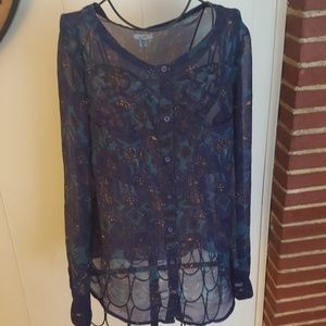 AherBiu Plus Size Boho Tops, Cotton Linen Lace Blouse, Hollow Out Loose Fit, Summer Blue, 3X-Large